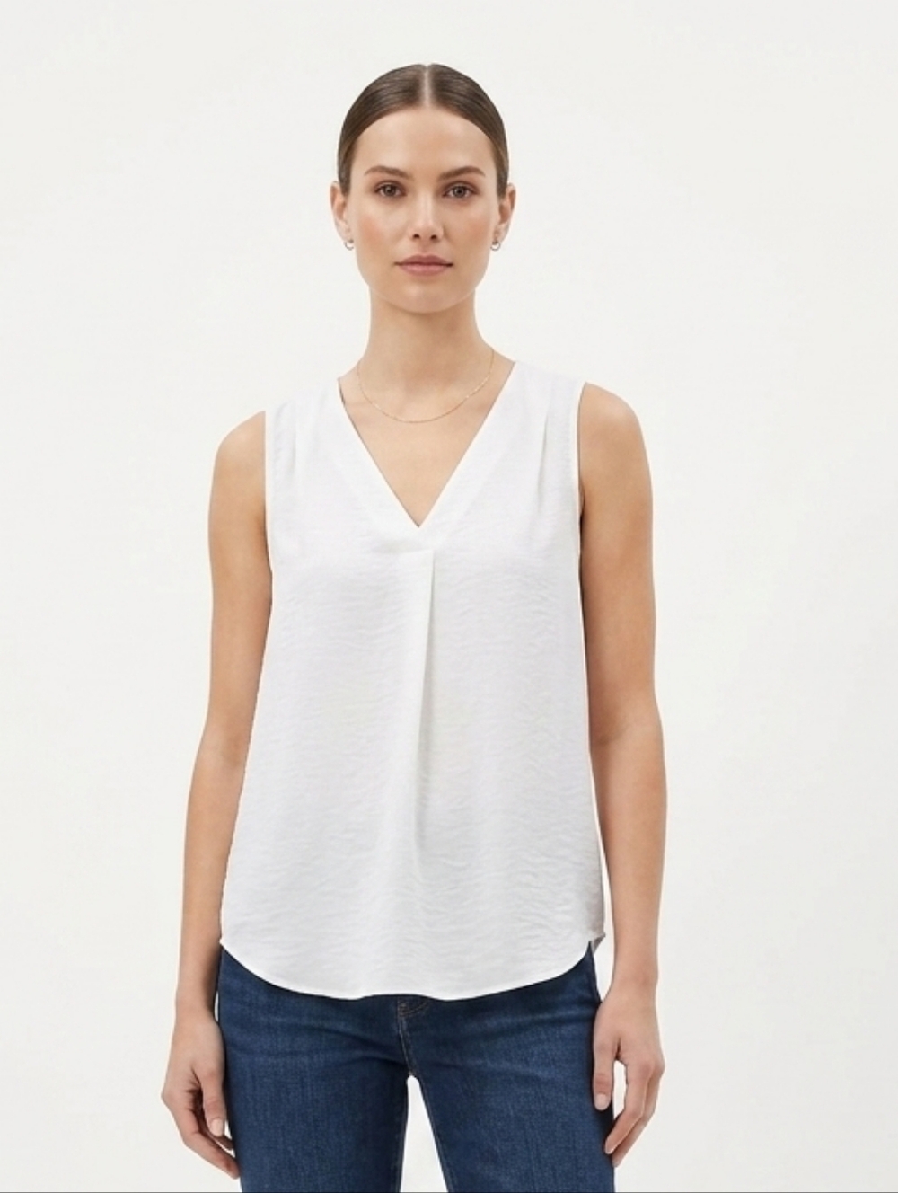 BANANA REPUBLIC White Sleeveless V-Neck Pleated Shell Blouse Top Size Small